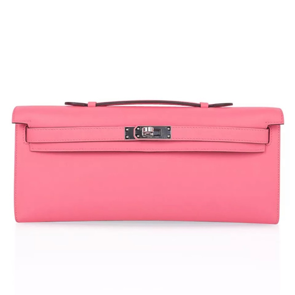 Hermes Kelly Cut Pink Rose Azalee Clutch Swift Bag